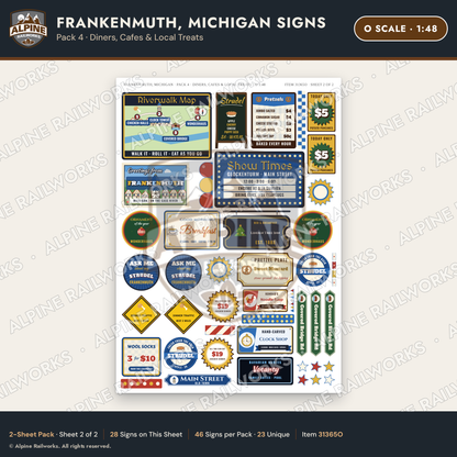 Alpine Railworks 31365O O Scale Frankenmuth MI Signs - Diners & Cafes
