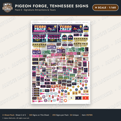 Alpine Railworks 31276N N Scale Pigeon Forge TN Signs - Attractions
