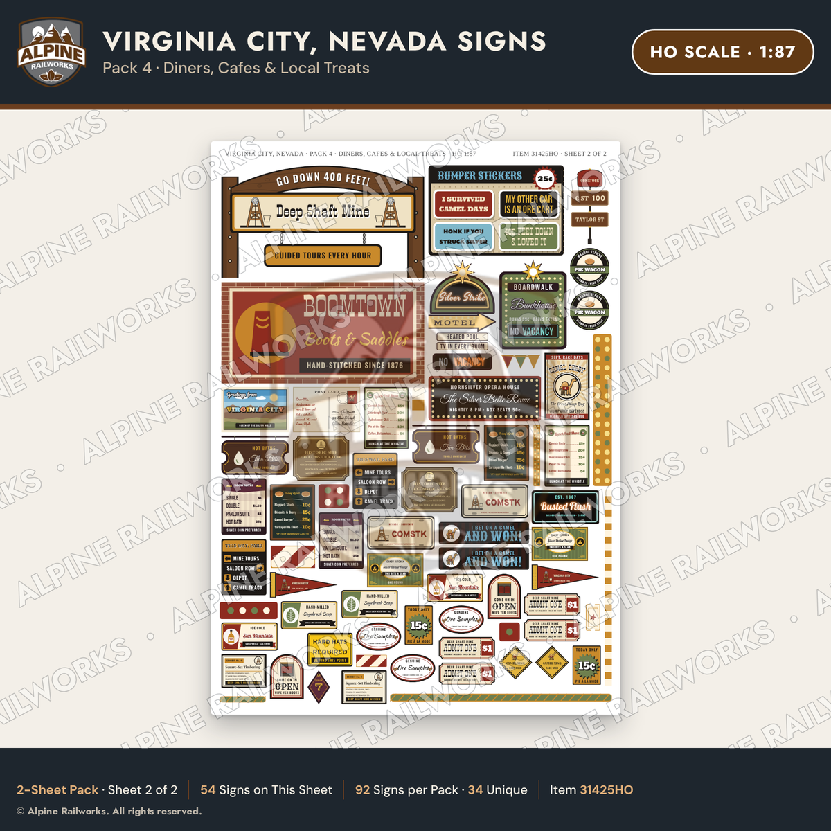 Alpine Railworks 31425HO HO Scale Virginia City NV Signs - Diners