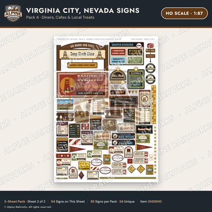 Alpine Railworks 31425HO HO Scale Virginia City NV Signs - Diners