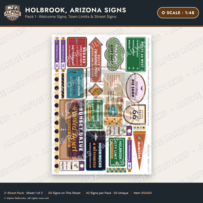 Alpine Railworks 31242O O Scale Holbrook AZ Signs - Welcome Signs