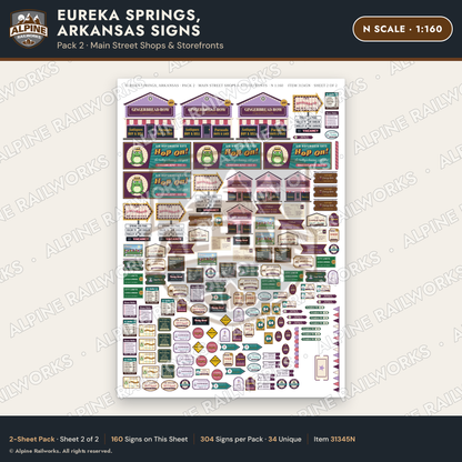 Alpine Railworks 31345N N Scale Eureka Springs Signs - Shops