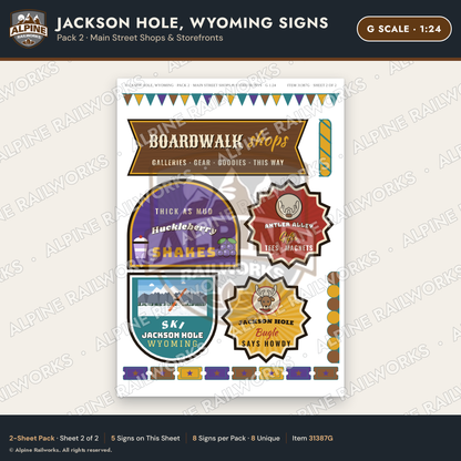 Alpine Railworks 31387G G Scale Jackson Hole WY Signs - Shops