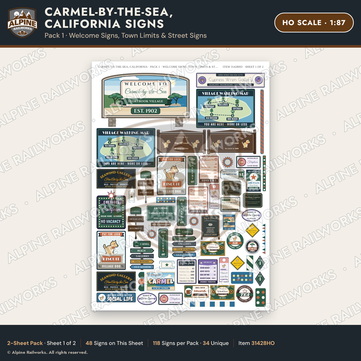 Alpine Railworks 31428HO HO Scale Carmel CA Signs - Welcome Signs