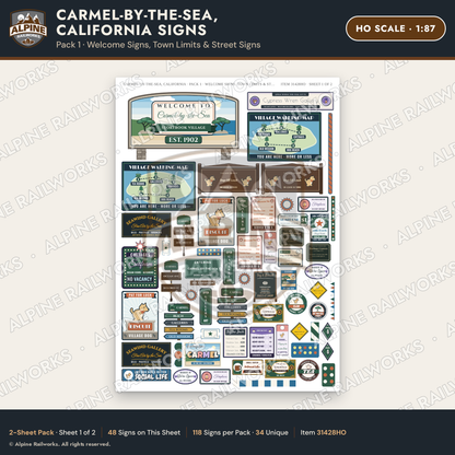 Alpine Railworks 31428HO HO Scale Carmel CA Signs - Welcome Signs