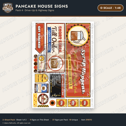 Alpine Railworks 31197O O Scale Pancake House Signs - Highway Signs