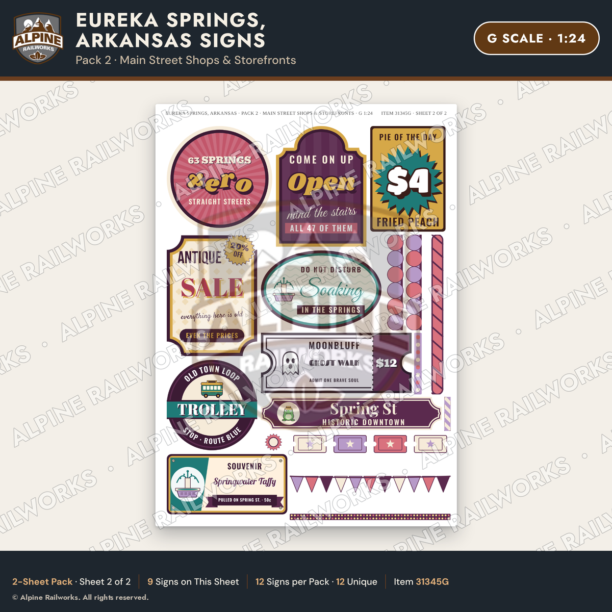 Alpine Railworks 31345G G Scale Eureka Springs Signs - Shops