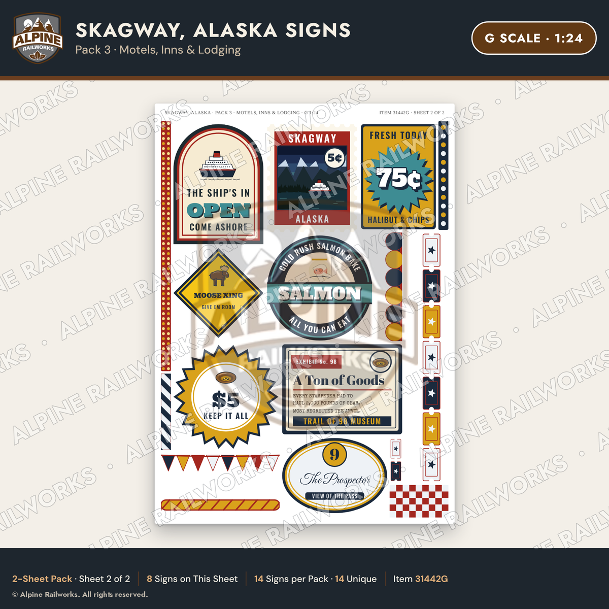 Alpine Railworks 31442G G Scale Skagway AK Signs - Motels & Inns