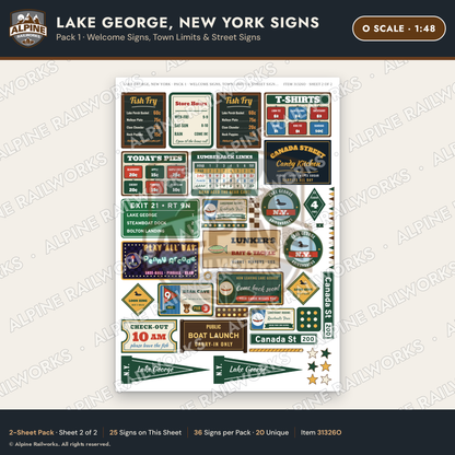 Alpine Railworks 31326O O Scale Lake George NY Signs - Welcome Signs
