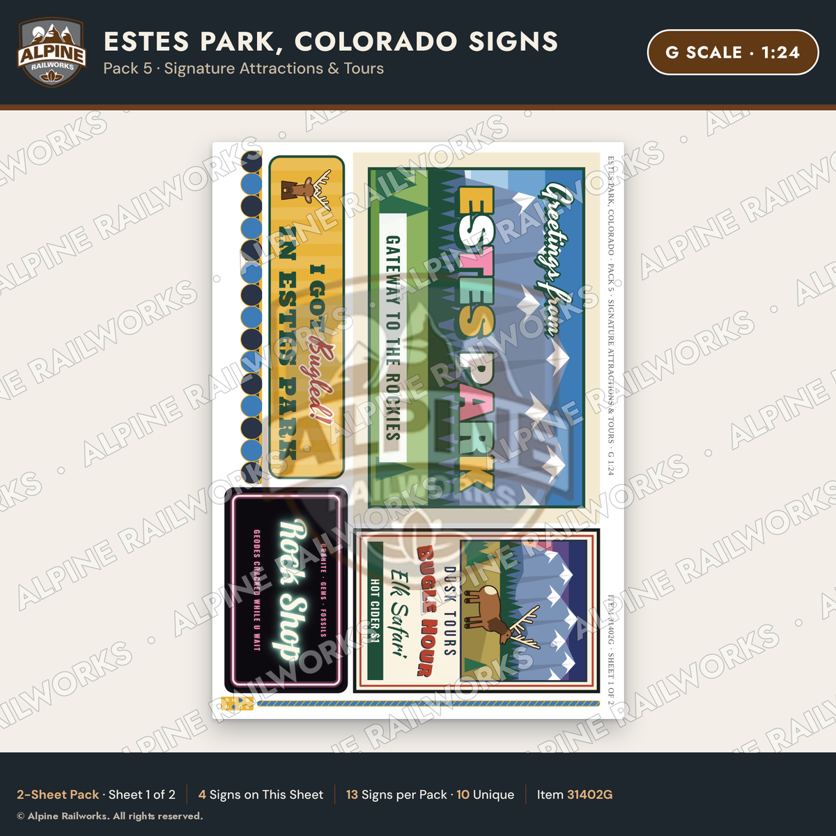 Alpine Railworks 31402G G Scale Estes Park CO Signs - Attractions