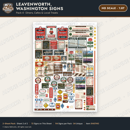 Alpine Railworks 31437HO HO Scale Leavenworth WA Signs - Diners