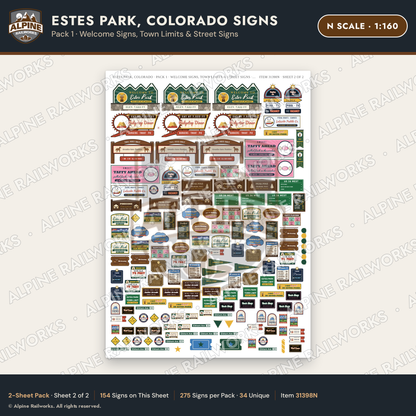 Alpine Railworks 31398N N Scale Estes Park CO Signs - Welcome Signs