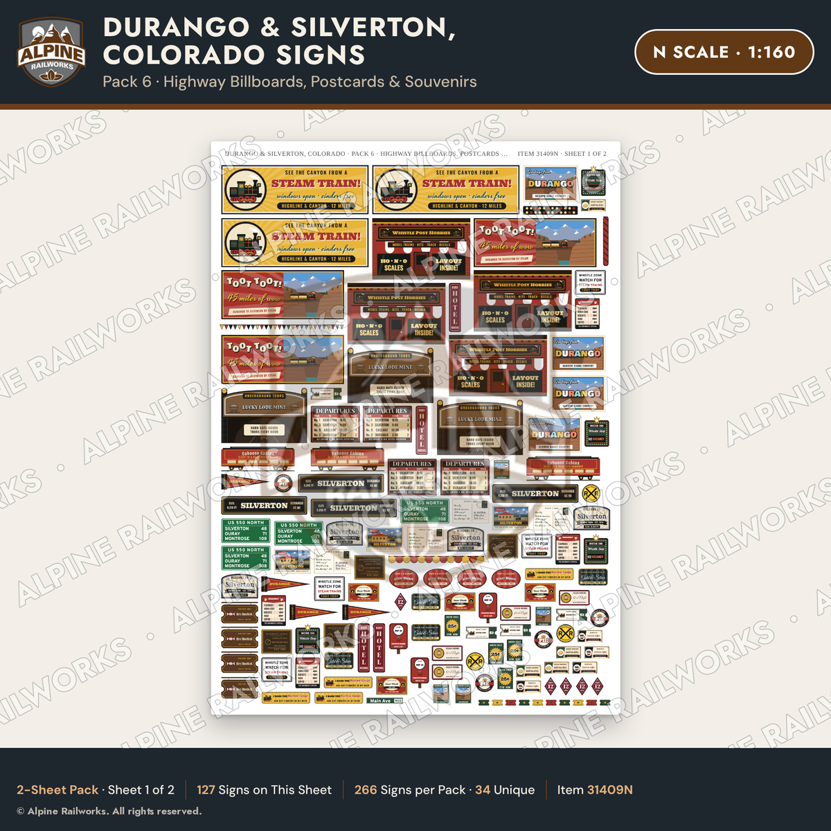 Alpine Railworks 31409N N Scale Durango CO Signs - Billboards