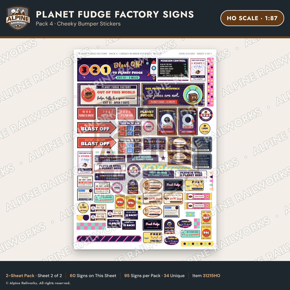 Alpine Railworks 31215HO HO Scale Fudge Factory Signs - Stickers