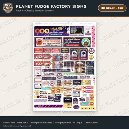 Alpine Railworks 31215HO HO Scale Fudge Factory Signs - Stickers