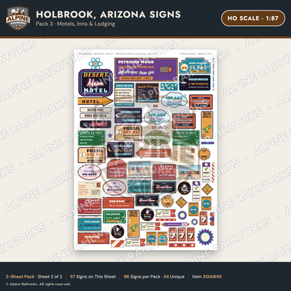 Alpine Railworks 31244HO HO Scale Holbrook AZ Signs - Motels & Inns