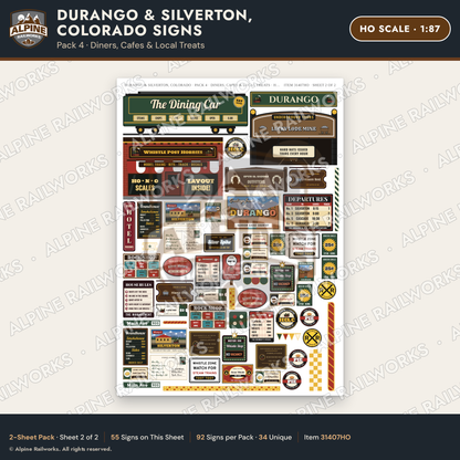 Alpine Railworks 31407HO HO Scale Durango CO Signs - Diners & Cafes