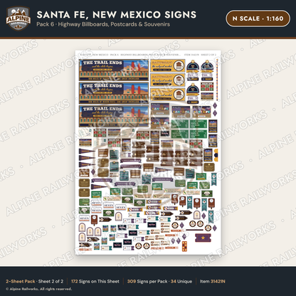 Alpine Railworks 31421N N Scale Santa Fe NM Signs - Billboards