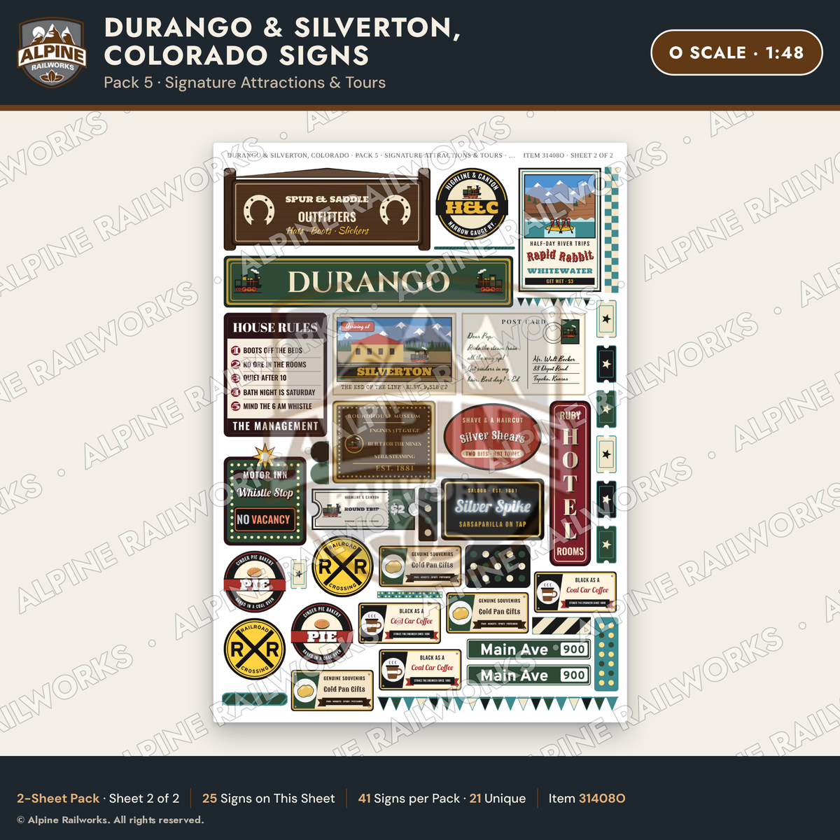 Alpine Railworks 31408O O Scale Durango CO Signs - Attractions & Tours