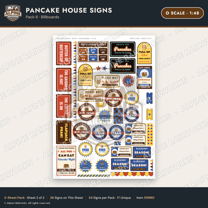 Alpine Railworks 31199O O Scale Pancake House Signs - Billboards