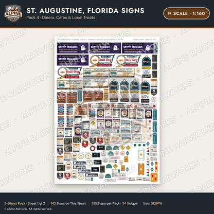 Alpine Railworks 31287N N Scale St. Augustine FL Signs - Diners