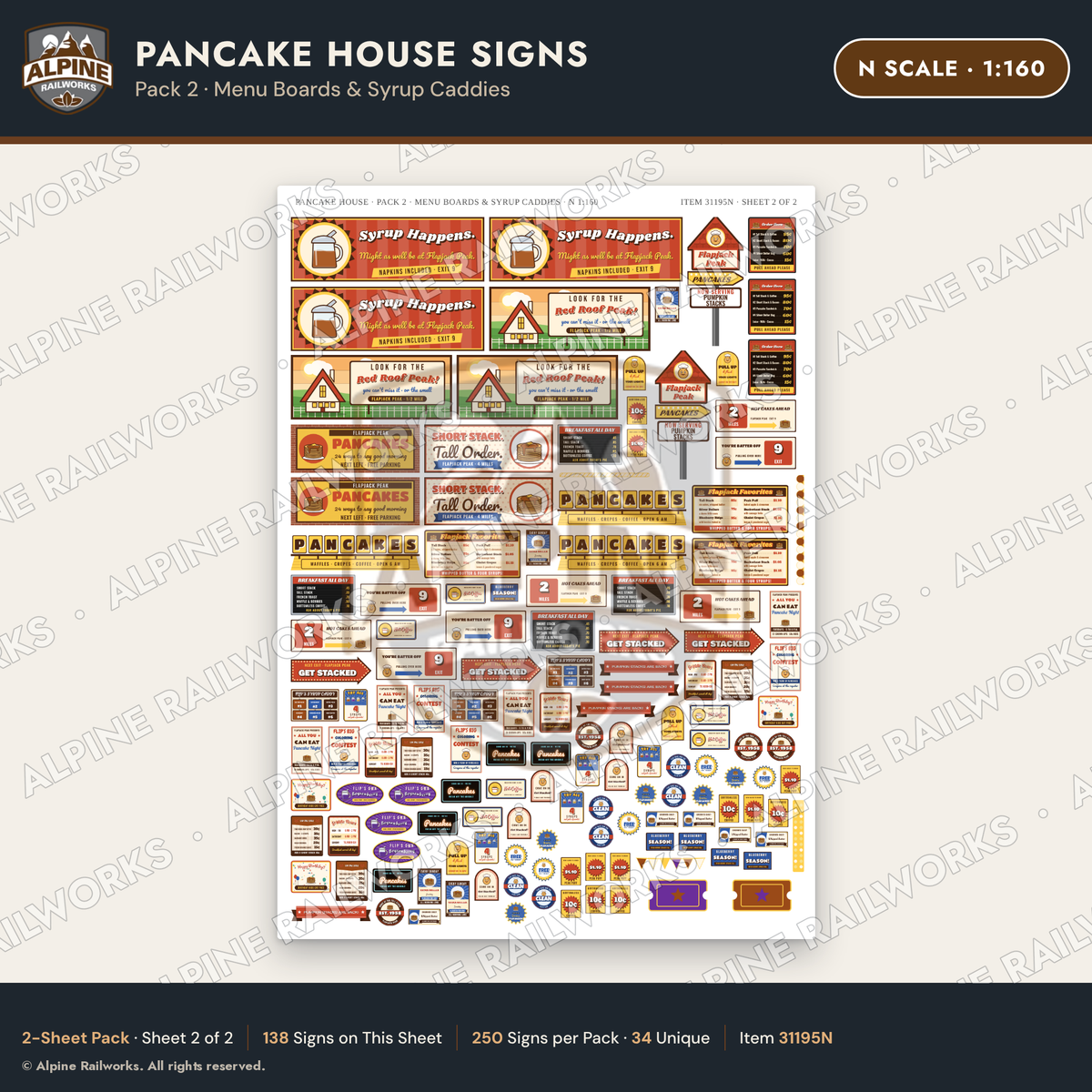 Alpine Railworks 31195N N Scale Pancake House Signs - Menu Boards