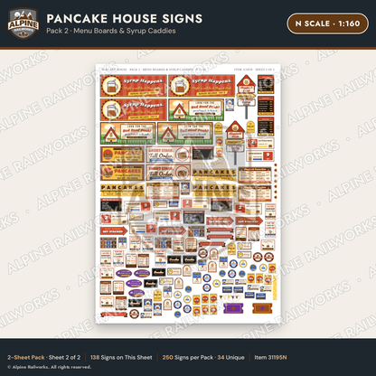 Alpine Railworks 31195N N Scale Pancake House Signs - Menu Boards