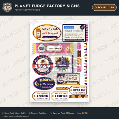 Alpine Railworks 31217G G Scale Fudge Factory Signs - Souvenir Labels