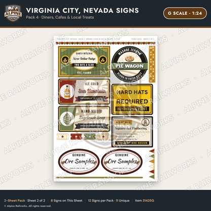 Alpine Railworks 31425G G Scale Virginia City NV Signs - Diners