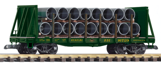 Piko 38756 G Scale RDG Bulkhead Flatcar w/Pipe Load