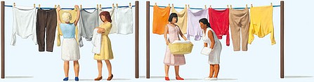 Preiser 10741 HO Scale Women Hanging Laundry -- 4 Women and 2 Clothes Lines