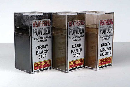 Monroe Models 2912 HO Scale Grit & Grime Weathering Powder Set -- 1 Each: Grimy Black, Dark Earth, Rusty Brown