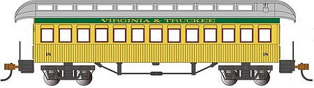 Bachmann 15107 HO Scale Old Time Wood Coach with Round-End Clerestory Roof - Ready to Run -- Virginia & Truckee (yellow, green)