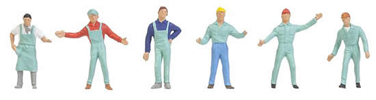 Faller 150920 HO Scale Factory Workers -- With Green Work Clothes pkg(6 ...
