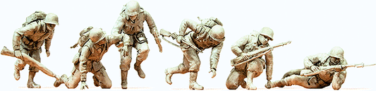 Preiser 64017 12785 Scale US Army WWII D-Day June 6, 1944 Unpainted Figures -- Advancing Infantry #1 pkg(6)