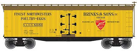 Atlas Model Railroad 20005838 HO Scale 40' Wood Reefer - Ready to Run - Master(R) -- Brink's and Sons 8050 (yellow, Boxcar Red)