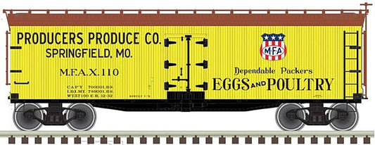 Atlas Model Railroad 50005488 N Scale 40' Wood Reefer - Ready to Run - Master(R) -- Producers Produce 110 (yellow, Boxcar Red)