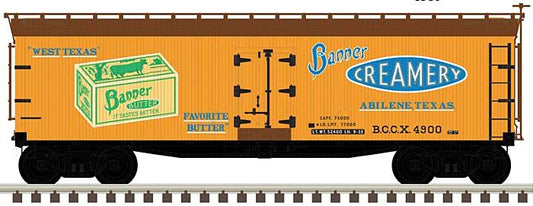 Atlas Model Railroad 50005496 N Scale 40' Wood Reefer - Ready to Run - Master(R) -- Banner Creamery 4900 (yellow, Boxcar Red, blue, green)