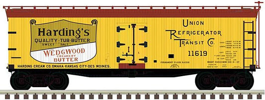 Atlas Model Railroad 50005498 N Scale 40' Wood Reefer - Ready to Run - Master(R) -- Harding's Butter 11610 (yellow, Boxcar Red, white, gold)