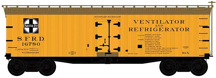 Atlas Model Railroad 50005507 N Scale 40' Wood Reefer - Ready to Run - Master(R) -- Santa Fe #17920 (yellow, Boxcar Red)