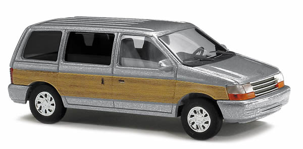 Busch 44623 HO Scale 1990 Plymouth Voyager Minivan - Assembled -- Silver, Woody Panels