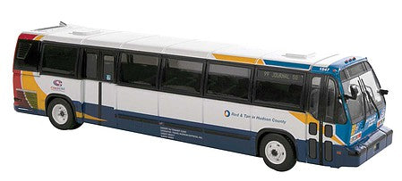 Iconic Replicas 870318 HO Scale 1987-1994 TMC RTS Transit Bus - Assembled -- Hudson County (white, red, tan, blue)