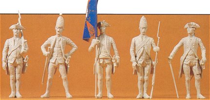 Preiser 57808 44220 Scale Unpainted Prussian Soldiers 1/24 Scale -- Standing Officers, Flag Bearer, Soldier