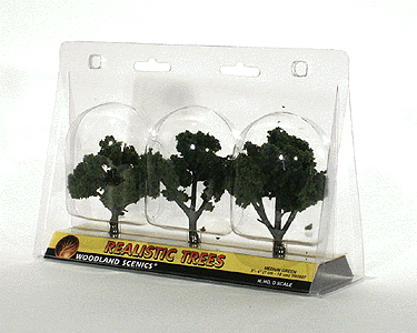 Woodland Scenics 1507 All Scale Ready-Made "Realistic Trees" - Deciduous - 3 to 4" 7.6 to 10.2cm pkg(3) -- Medium Green