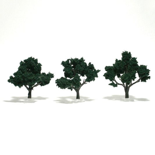 Woodland Scenics 1508 All Scale Ready-Made "Realistic Trees" - Deciduous - 3 to 4" 7.6 to 10.2cm pkg(3) -- Dark Green