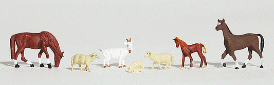 Woodland Scenics 1844 HO Scale Livestock - Scenic Accents(R) -- 1 Goat, 2 Horses, 1 Colt, 2 Sheep, 1 Lamb