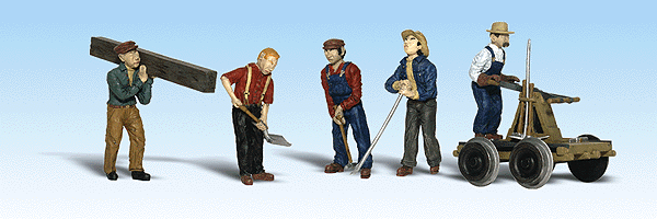 Woodland Scenics 1898 HO Scale Rail Workers w/Handcar - Scenic Accents(R) -- pkg(5)