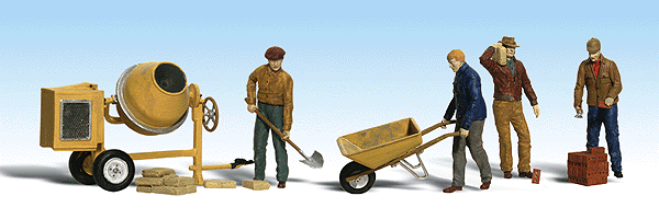 Woodland Scenics 1901 HO Scale Masonry Workers & Accessories - Scenic Accents(R) -- pkg(4)
