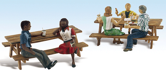 Woodland Scenics 2214 N Scale Outdoor Dining - Scenic Accents(R) -- 2 Groups of People on Picnic Tables
