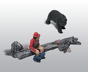 Woodland Scenics 227 HO Scale Scenic Details(R) (Unpainted Metal Castings) -- The Bare Hunter & Black Bear